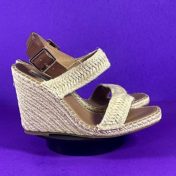 Steve Madden Women's Natural Raffia Uri Wedge‎ Sandals Shoe Size 10-NEW - Picture 1 of 10